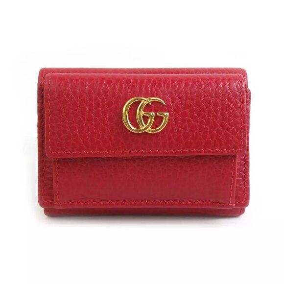 Auth GUCCI GG Marmont Trifold Wallet Red Leather - Picture 1 of 8